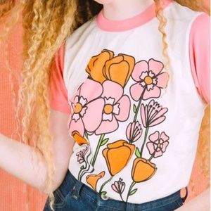 Big Bud Press Ivory Pink California Poppy Ringer T-Shirt Top